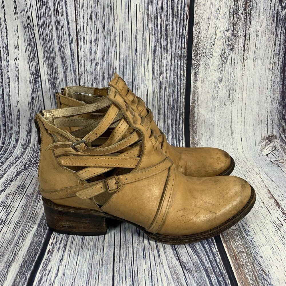 Freebird By Steven Stair Tan Brown Leather Strappy Ankle Boots Women’s Size 7
